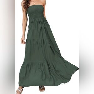 Elegant Green Strapless Maxi Dress S